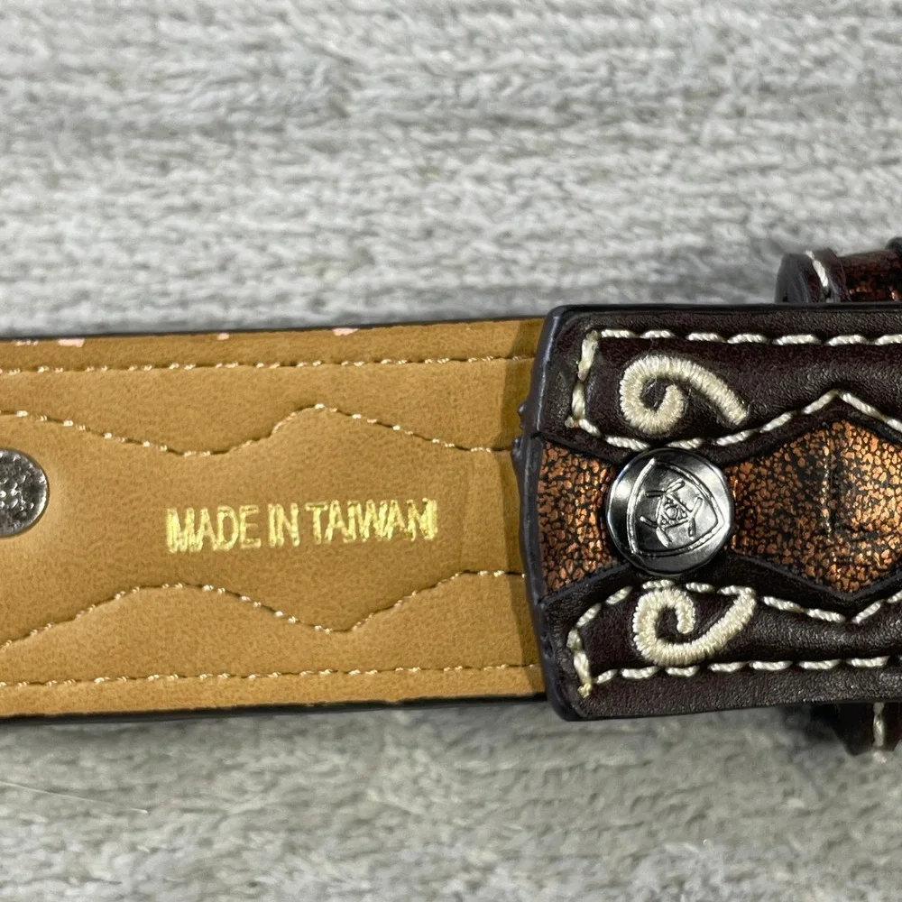 Ariat Belt Kids 24 Brown Rhinestone Western Cowgirl Cross Engraved Buckle